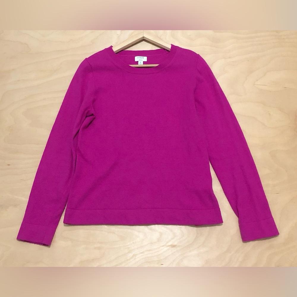 J Crew Fuchsia Crewneck Sweater Wool Blend Winter Women Size M.